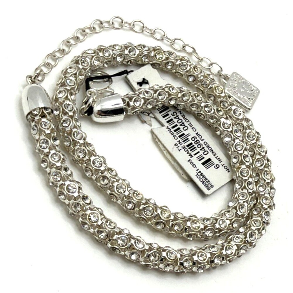 New ANNE KLEIN Silver-Tone Pave Accent Tubular Collar Necklace NWT 16" to 19"
